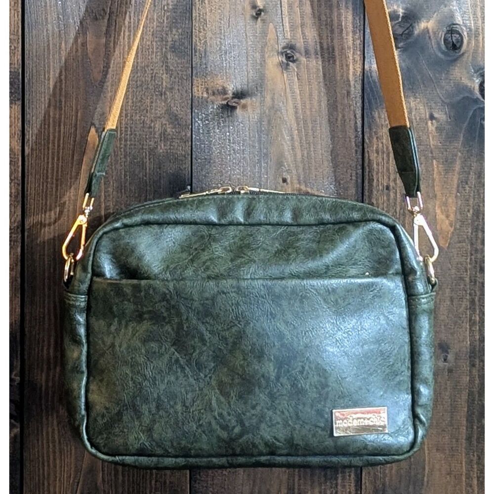 Modern + Chic Olive Green Crossbody Bag Striped Guitar Strap Camera Bag Purse